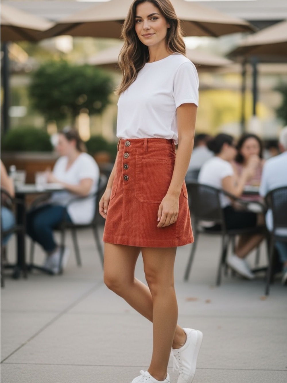 Zara TRF XL Rust Corduroy Button Front Mini Skirt NWT